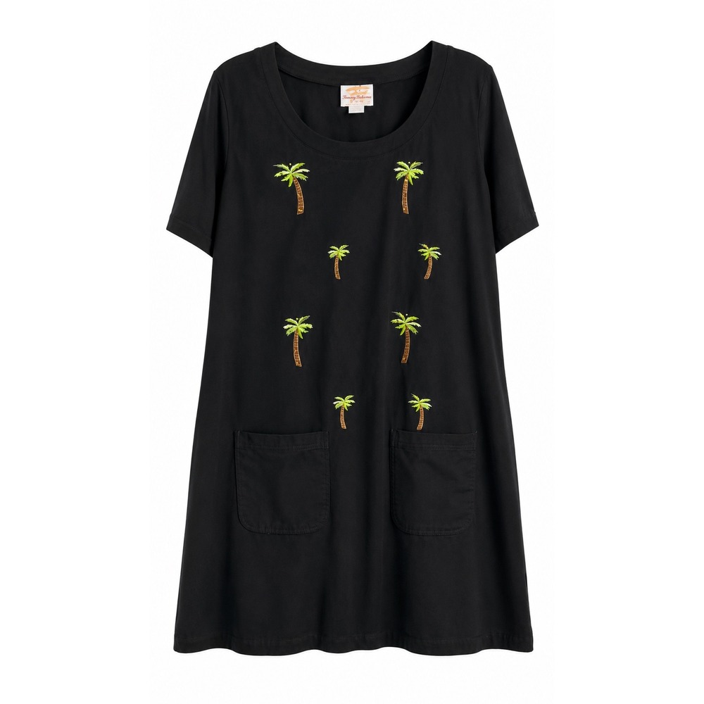NWT Tia Designs Palm Tree Dress XL Black Sequin Embroidered Cotton USA Made